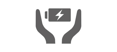 Значок с логотипом Battery Care, на котором видно две руки, удерживающие заряжаемый аккумулятор.