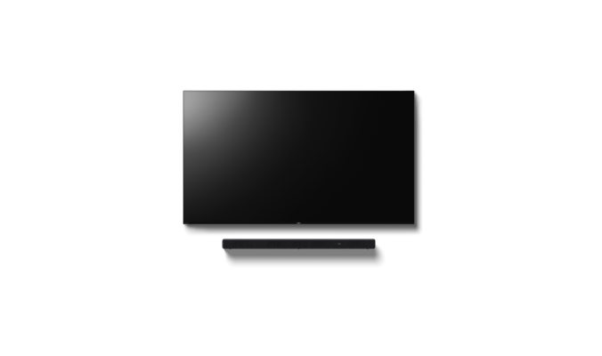 Телевизор BRAVIA с HT-A3000 под низом, вид спереди