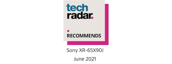Логотип Tech Radar Recommended, присвоенный телевизору 65X90J в июне 2021 г.