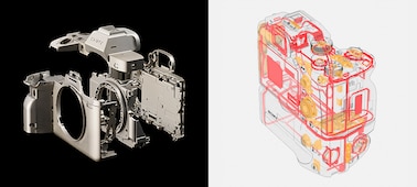 Изображение в разобранном виде и изображение макета внутренних частей камеры