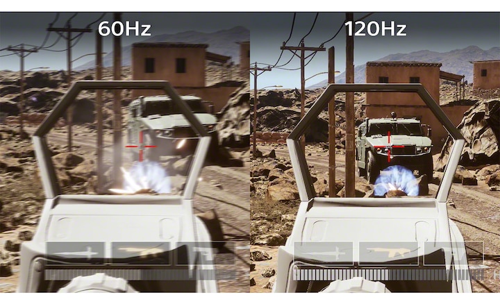 Разделенное изображение с окном шутера при частоте обновления экрана в 60 и 120 Гц