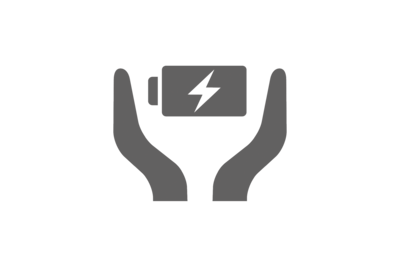 Значок функции ухода за аккумулятором, на котором изображены две руки по обе стороны от заряжаемого аккумулятора.