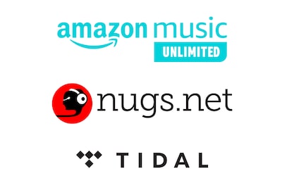 Логотипы Amazon Music Unlimited, nugs.net и Tidal