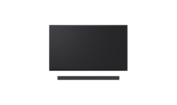 Саундбар HT-A7000 под телевизором, вид спереди