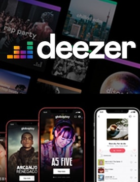 Мобильный телефон, на экране которого показано изображение Deezer