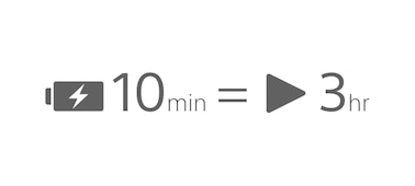 Значок, отображающий функцию быстрой зарядки и то, как 10-минутная зарядка обеспечит 3 часа автономной работы.