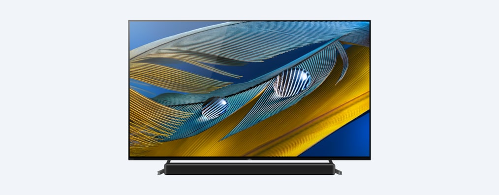 Телевизор BRAVIA XR A80J и саундбар, вид спереди