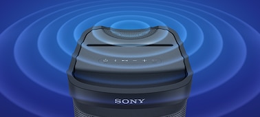 Изображение портативной акустической системы XP700 с технологией X-Series: вид сверху со звуковыми волнами.
