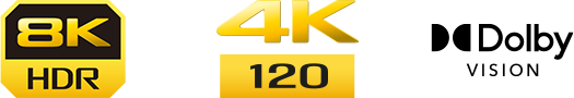 Логотипы 8K HDR, 4K 120 и Dolby Vision