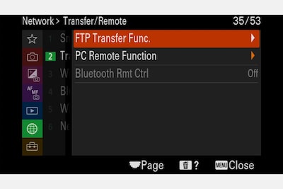 Дисплей меню с параметрами передачи по FTP