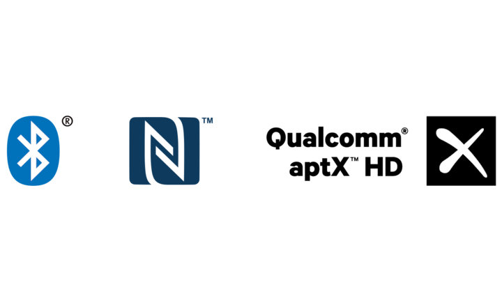 Логотипы Bluetooth®, NFC™ и Qualcomm® aptX™ HD
