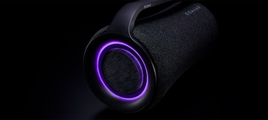 Крупный план SRS-XG500 с пурпурным световым рисунком.