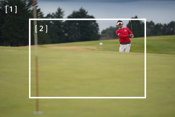 Изображение гольфиста с белой рамкой по центру
