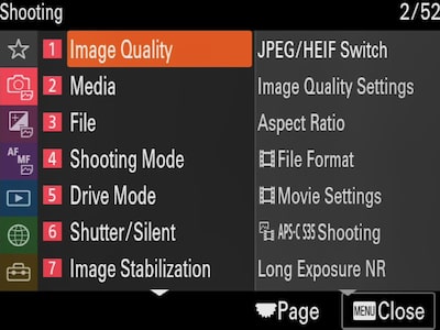 В меню "Shooting" (Съемка) выберите раздел "Image Quality" (Качество изображения)
