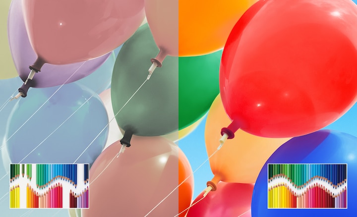Воздушные шары, иллюстрирующие широкий цветовой диапазон TRILUMINOS