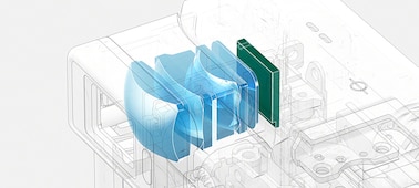 Иллюстрация внутренних компонентов видоискателя и крупный план видоискателя