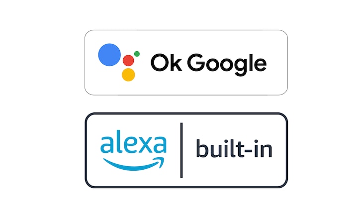 Логотипы встроенных функций Google Assistant и Amazon Alexa