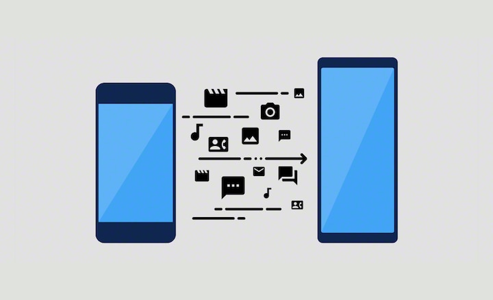 Иллюстрация, на которой показан перенос данных с одного смартфона на другой