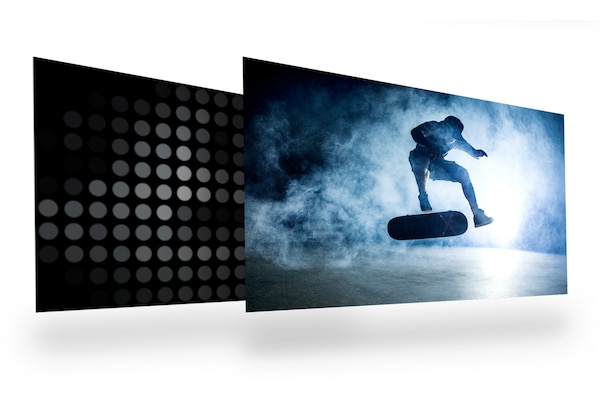 Изображение силуэта скейтбордиста с подсветкой Full Array LED сзади