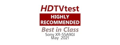 Логотип лучшего в классе и рекомендуемого телевизора по версии HDTVtest для BRAVIA 55A90J
