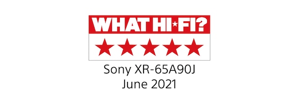 What Hi-Fi? Логотип с пятью звездами, присвоенный телевизору 65A90J в июне 2021 г.