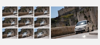 Пример изображений, на которых показана серийная съемка автомобиля, поворачивающего за угол