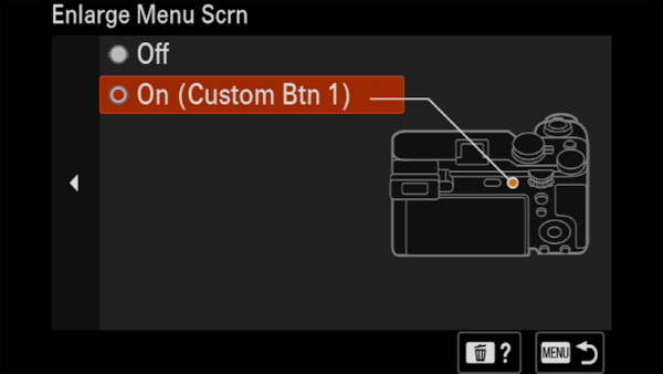 Изображение дисплея камеры с меню параметров увеличения экрана